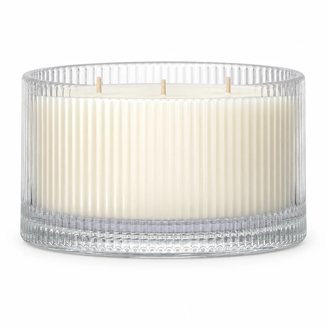 1050ml Ribbed Wide Glass Candle Jar (VSS-CJ-050) — clear wax