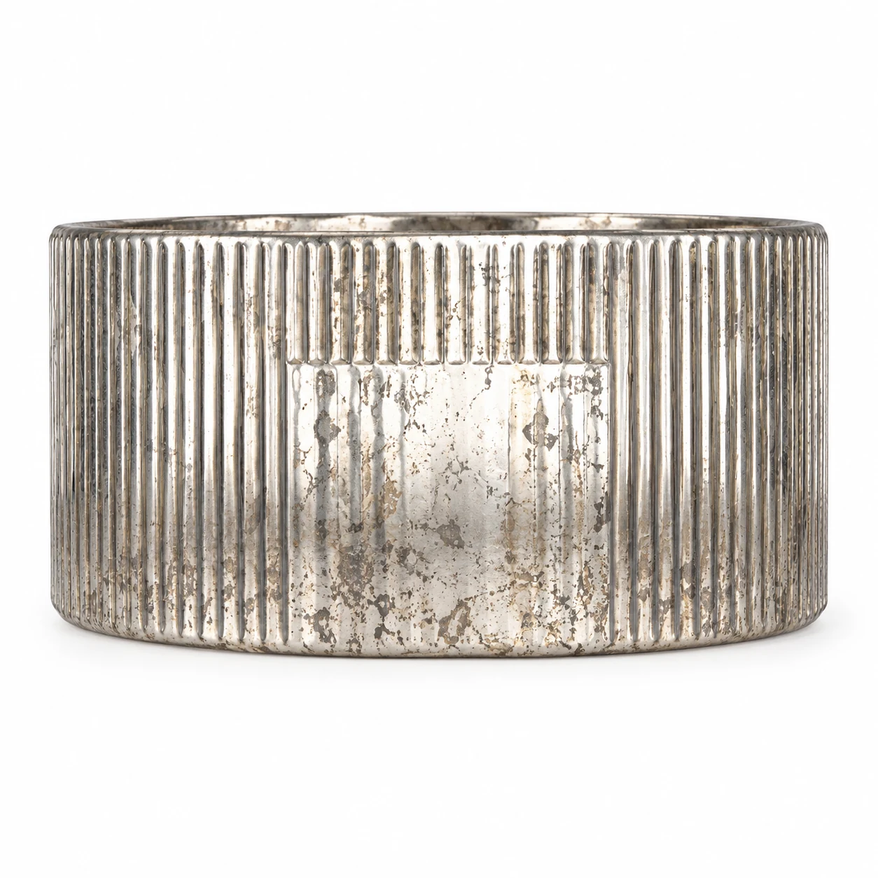 1050ml Ribbed Wide Glass Candle Jar (VSS-CJ-050) — silver corroded
