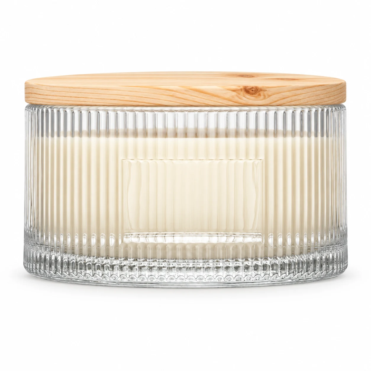 1050ml Ribbed Wide Glass Candle Jar (VSS-CJ-050) — candle application — pine lid closed