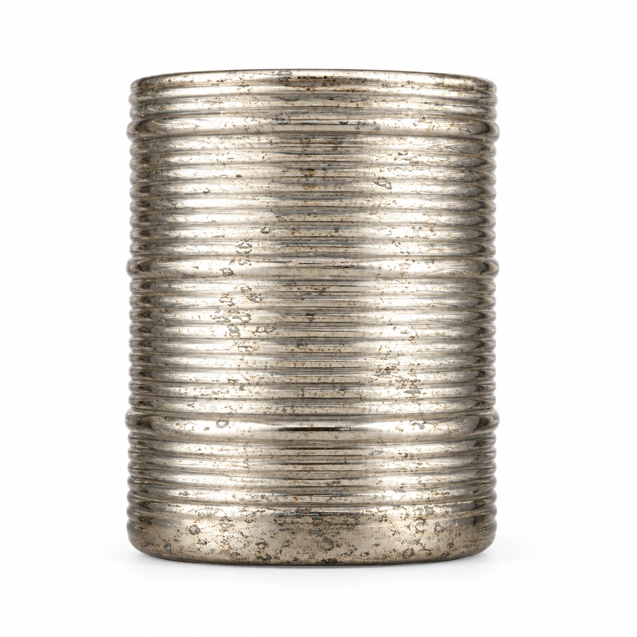 Horizontal Ribbed Glass Candle Jar (VSS-CJ-051) — silver corroded