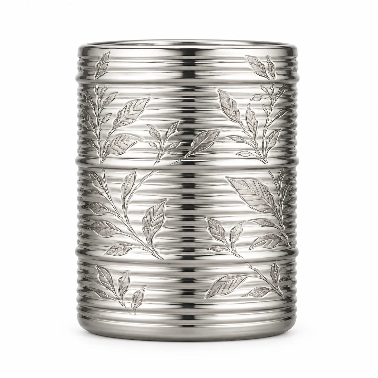 Horizontal Ribbed Glass Candle Jar (VSS-CJ-051) — silver engraved
