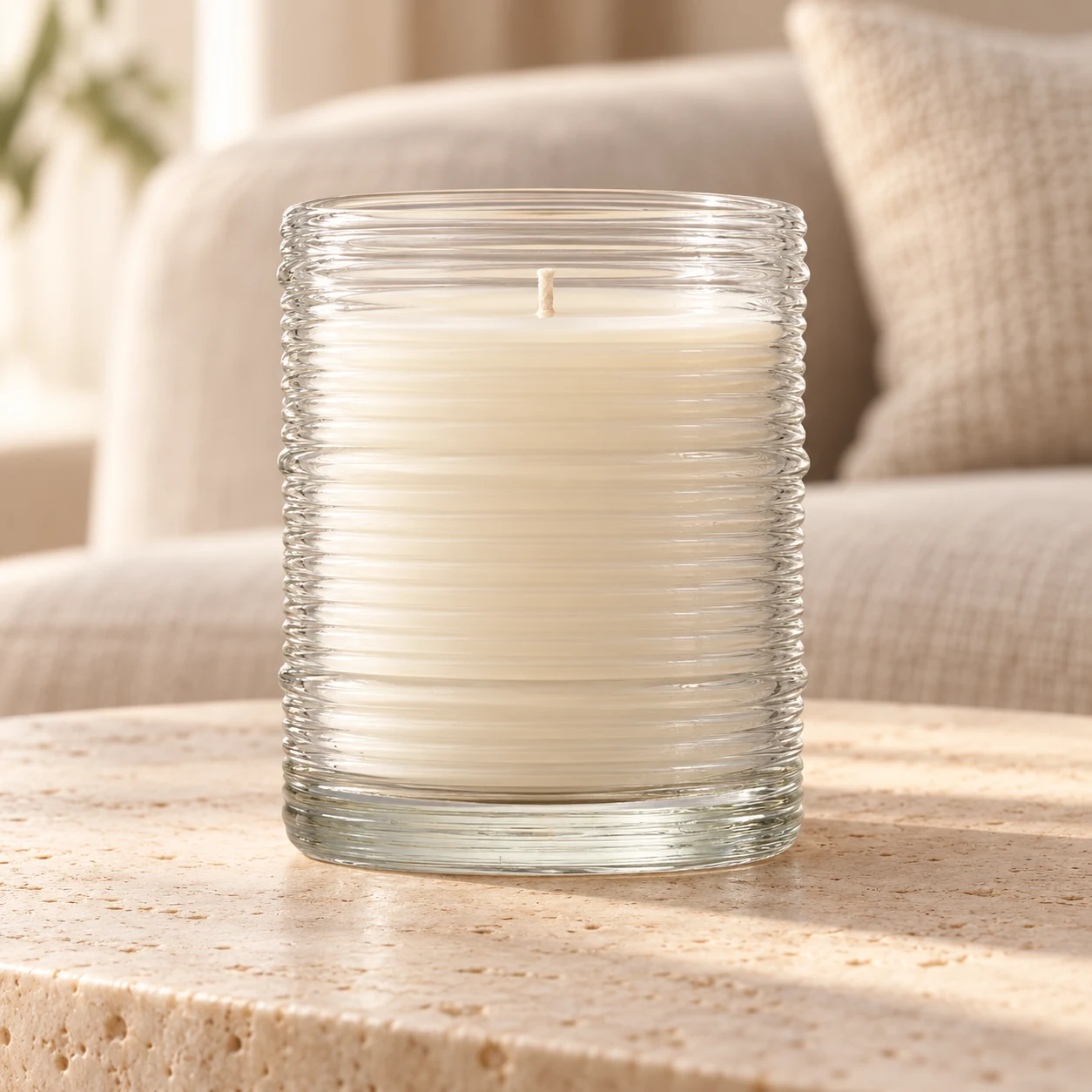 Horizontal Ribbed Glass Candle Jar (VSS-CJ-051) — lifestyle 01