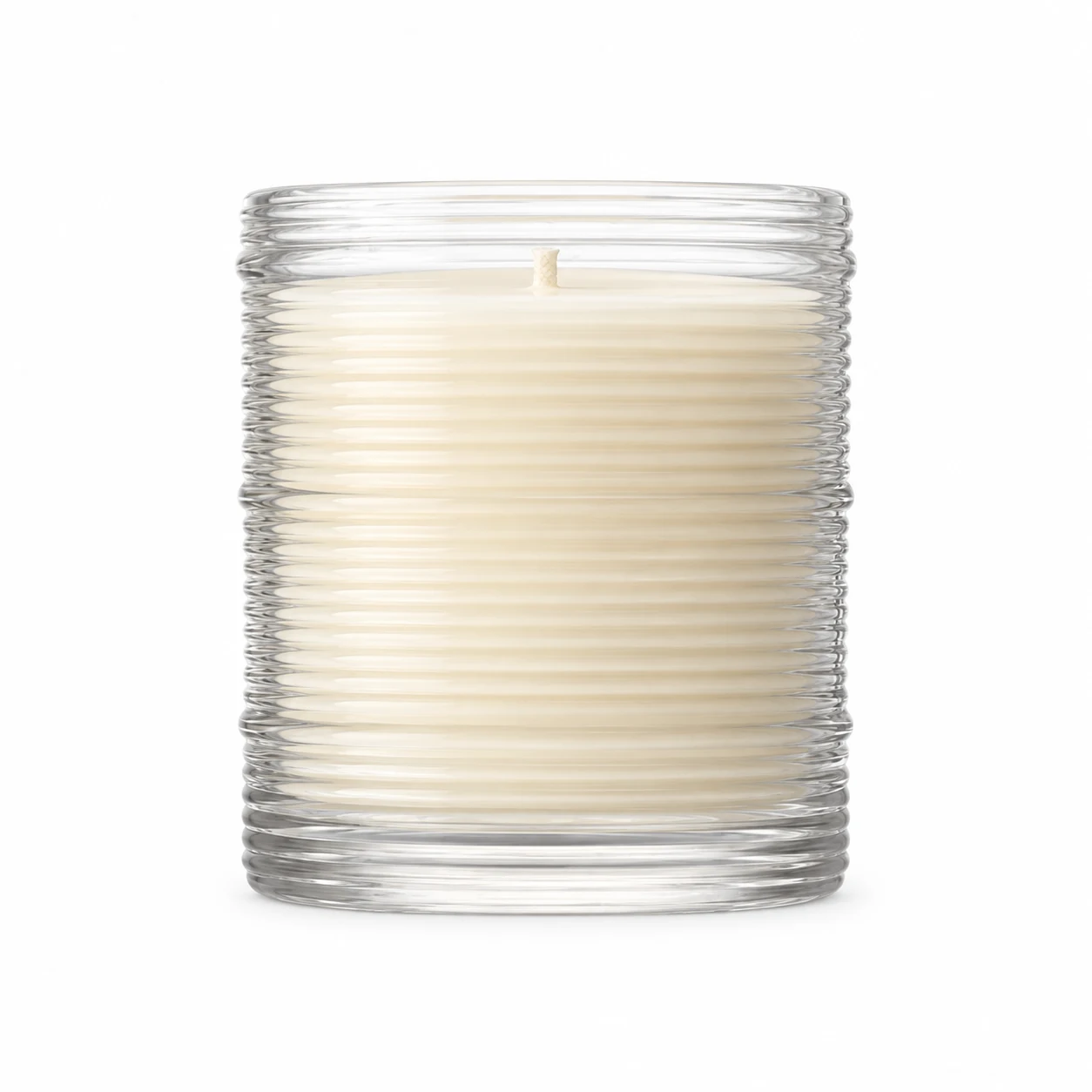 Horizontal Ribbed Glass Candle Jar (VSS-CJ-052) — clear wax
