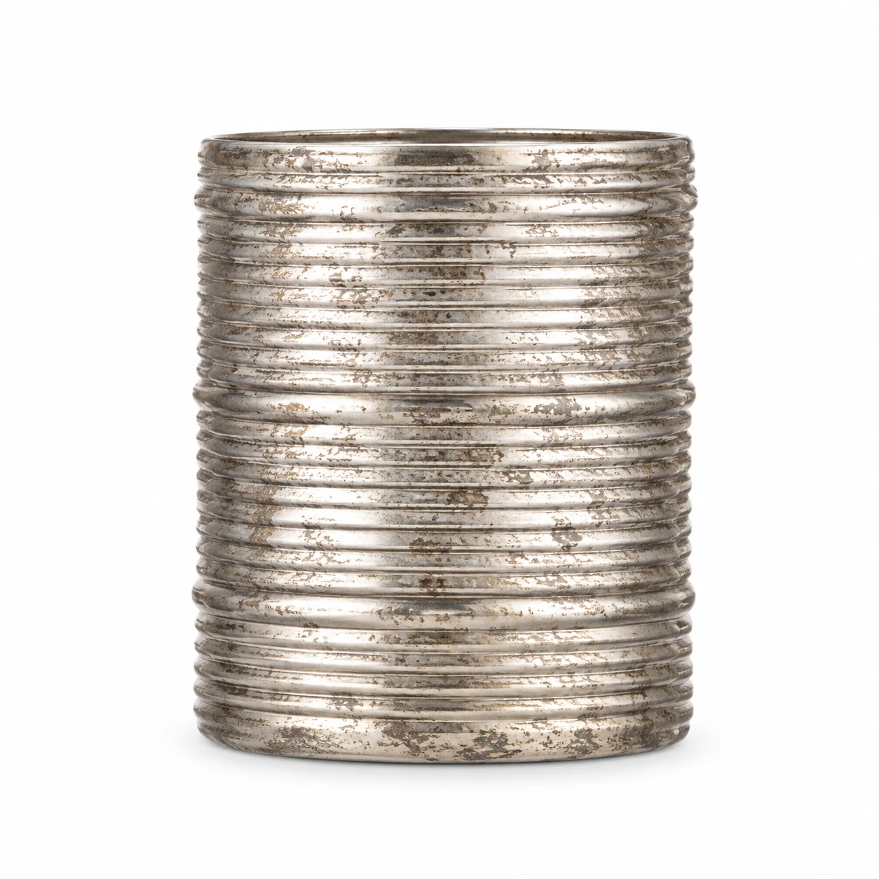 Horizontal Ribbed Glass Candle Jar (VSS-CJ-052) — silver corroded