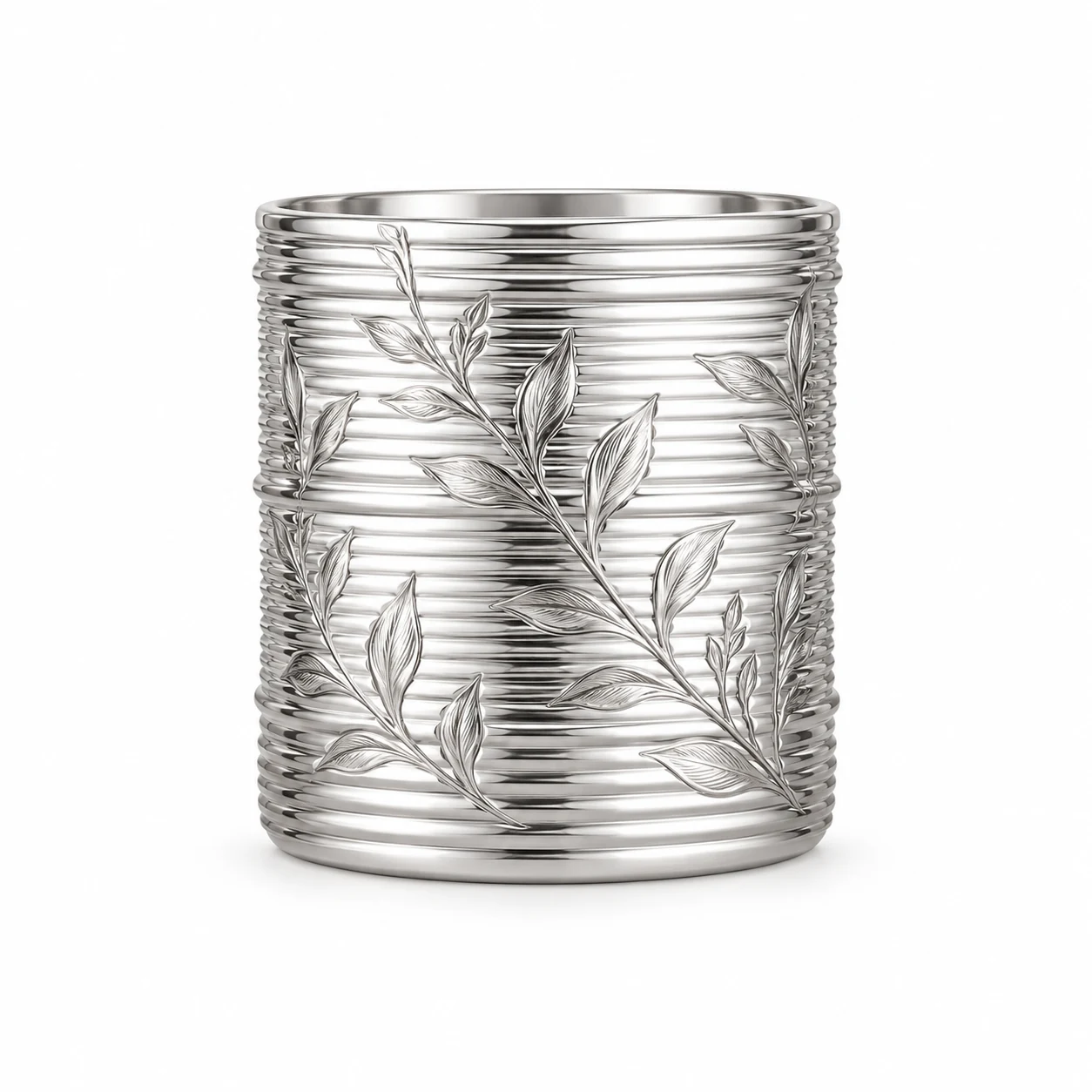 Horizontal Ribbed Glass Candle Jar (VSS-CJ-052) — silver engraved