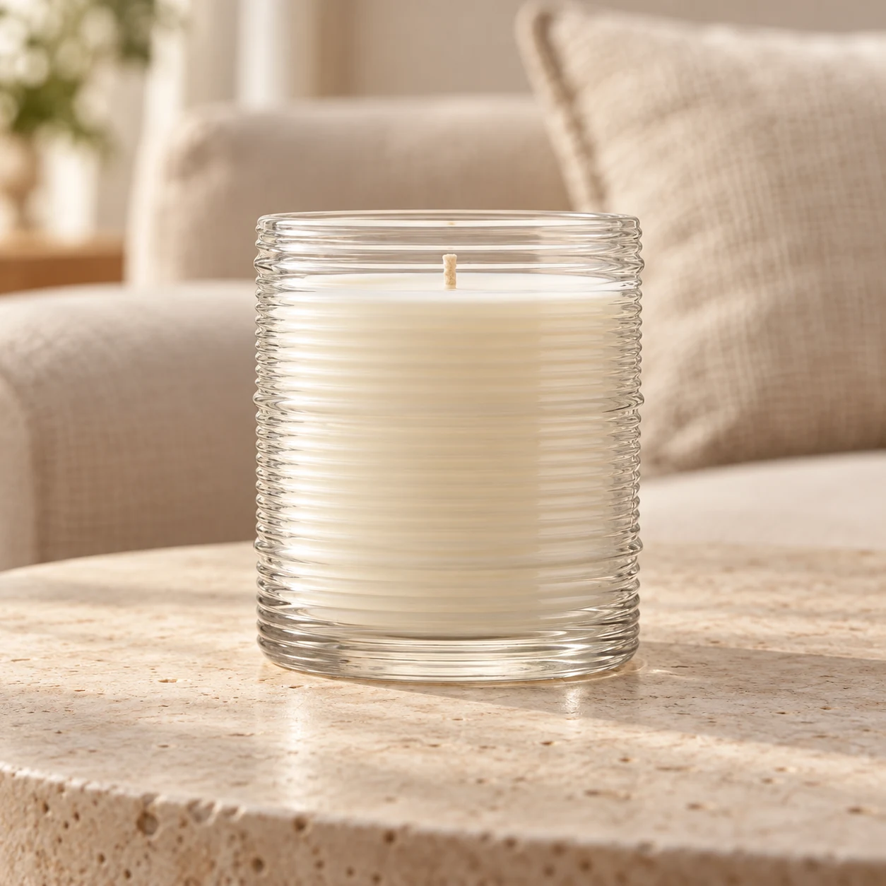Horizontal Ribbed Glass Candle Jar (VSS-CJ-052) — lifestyle 01