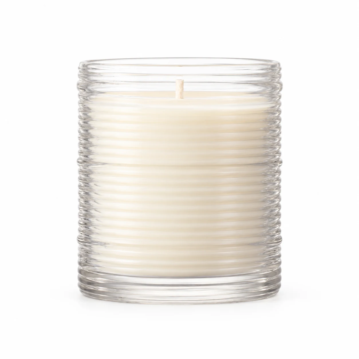 Horizontal Ribbed Glass Candle Jar (VSS-CJ-053) — clear wax