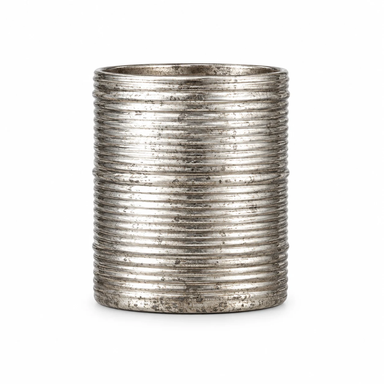 Horizontal Ribbed Glass Candle Jar (VSS-CJ-053) — silver corroded