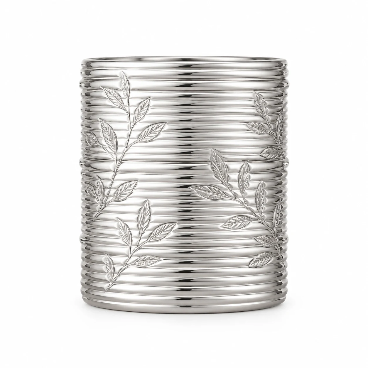 Horizontal Ribbed Glass Candle Jar (VSS-CJ-053) — silver engraved