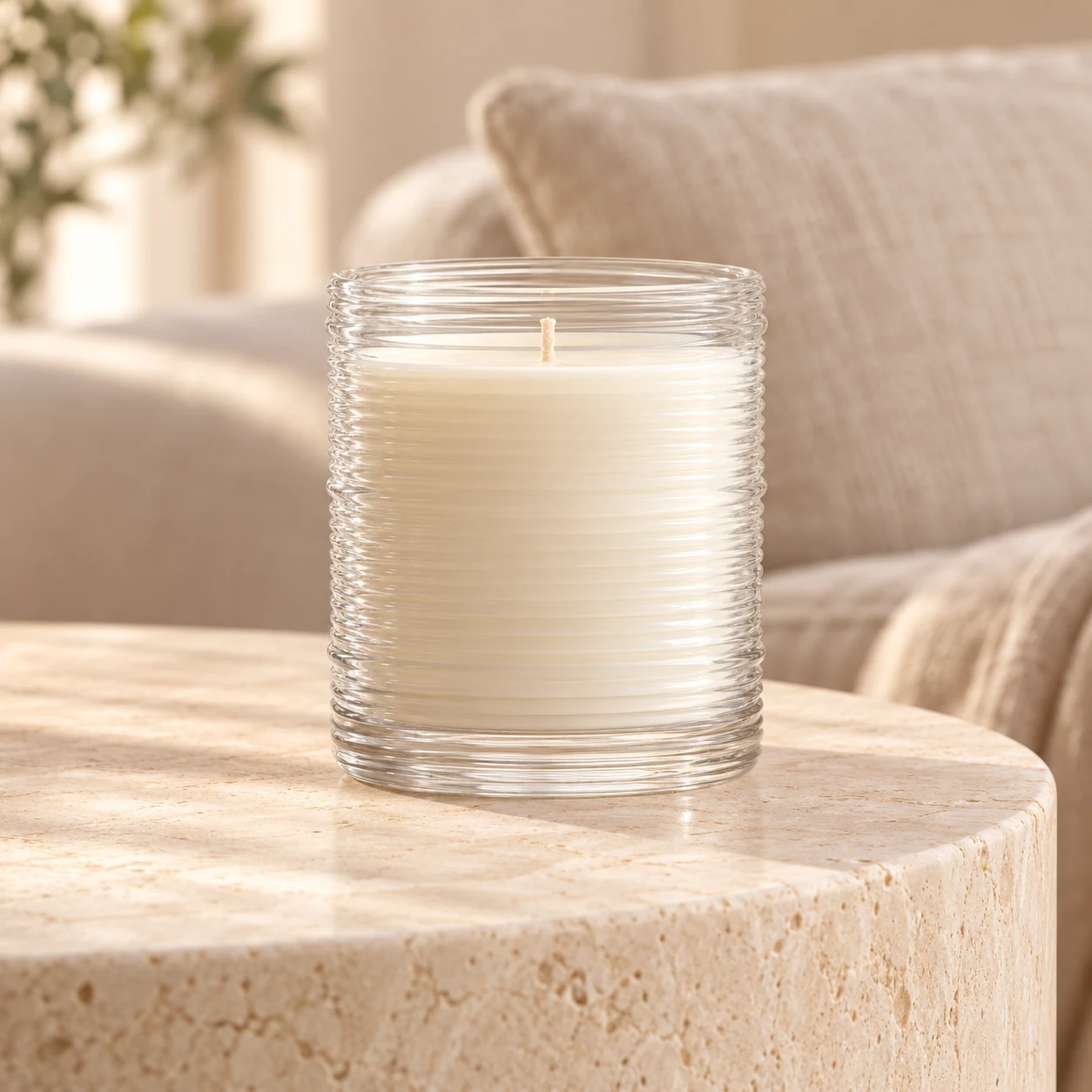 Horizontal Ribbed Glass Candle Jar (VSS-CJ-053) — lifestyle 01