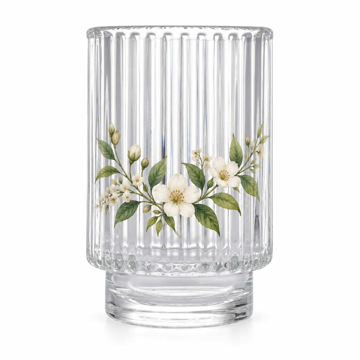 450ml Fluted Pedestal Glass Candle Jar - VSS-CJ-054 — botanical decal