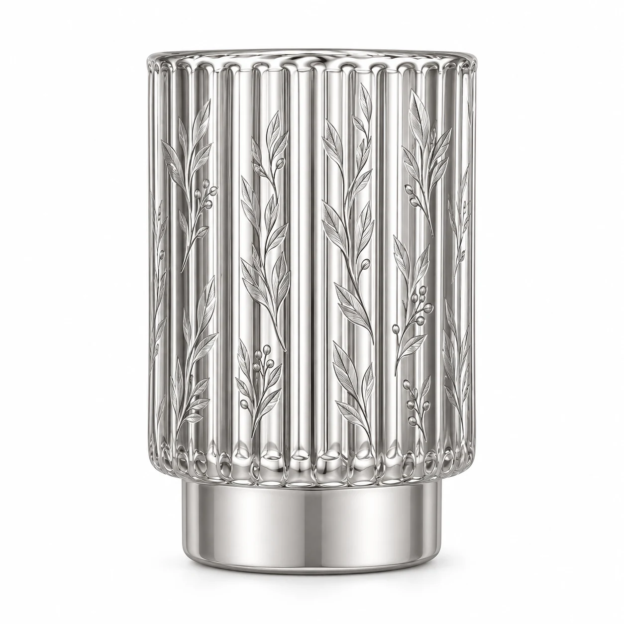 450ml Fluted Pedestal Glass Candle Jar - VSS-CJ-054 — silver engraved