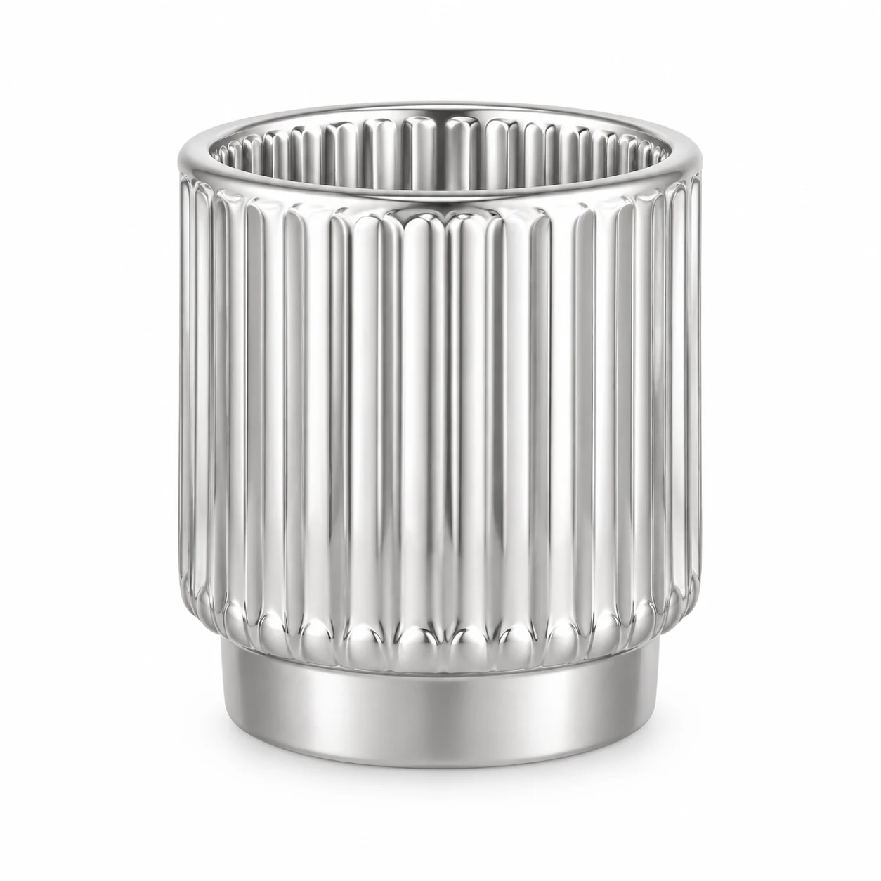 Fluted Pedestal Glass Candle Jar (VSS-CJ-055) — silver