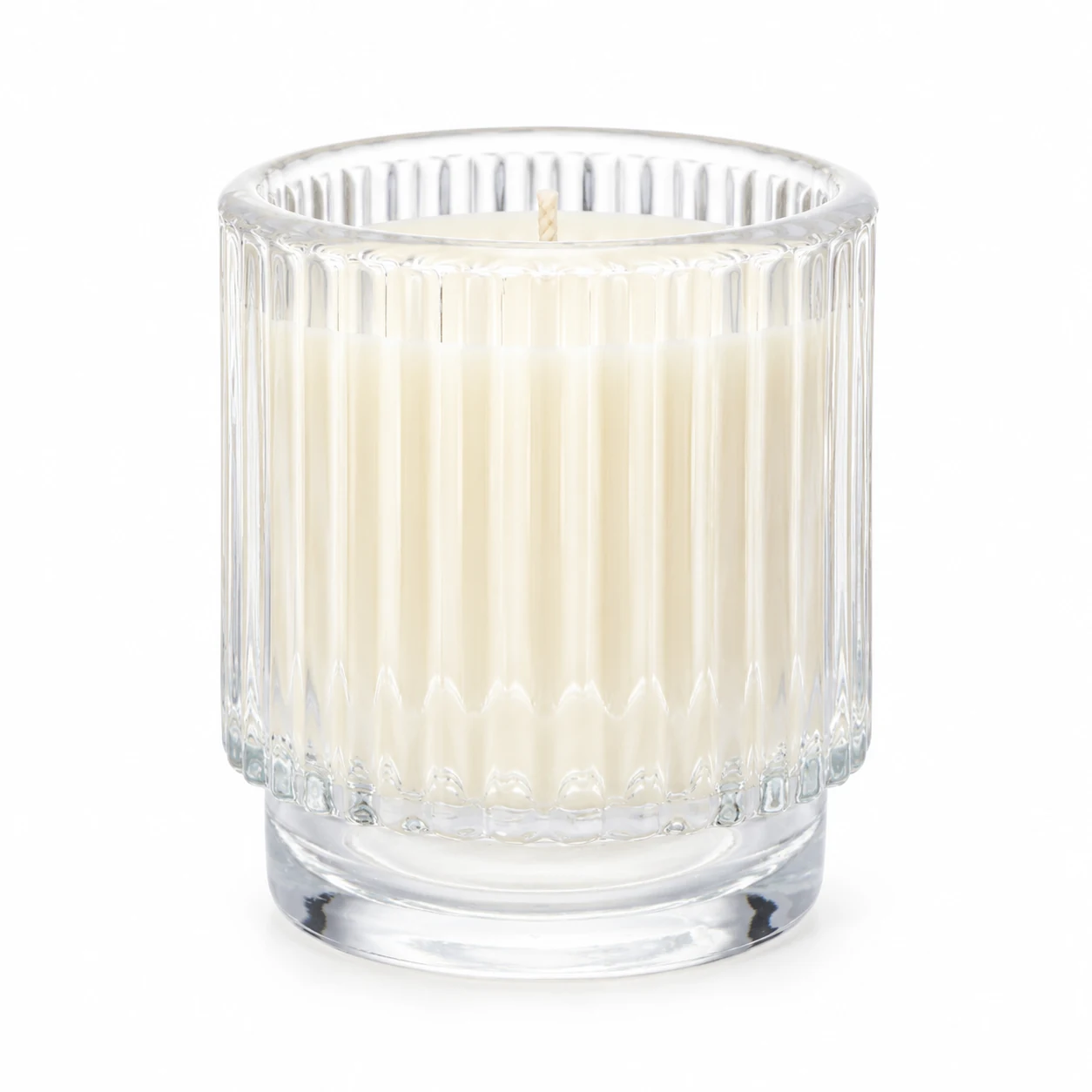 Fluted Pedestal Glass Candle Jar (VSS-CJ-055) — clear wax