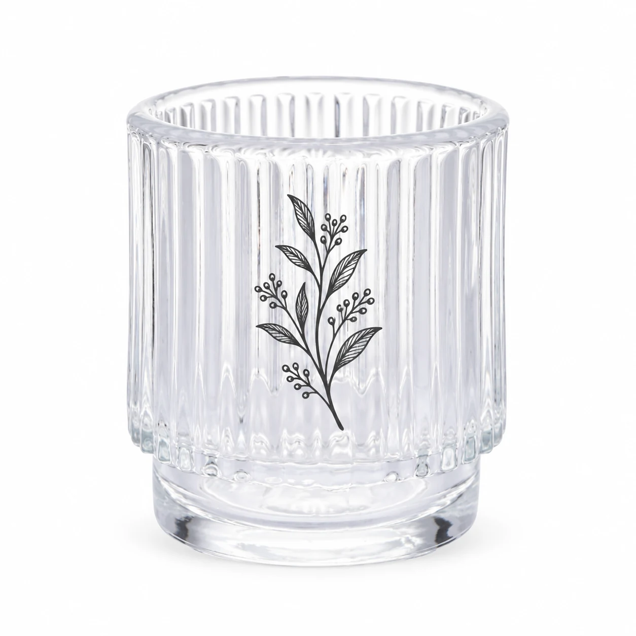 Fluted Pedestal Glass Candle Jar (VSS-CJ-055) — screen printing