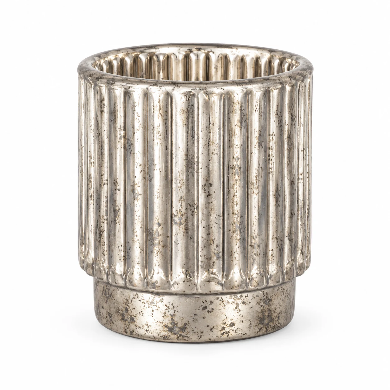 Fluted Pedestal Glass Candle Jar (VSS-CJ-055) — silver corroded