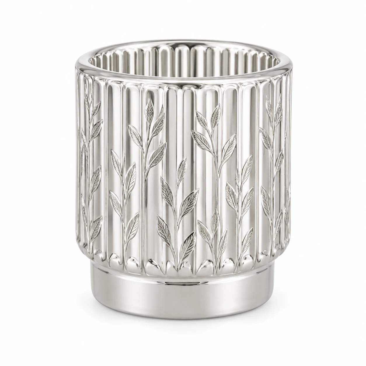 Fluted Pedestal Glass Candle Jar (VSS-CJ-055) — silver engraved