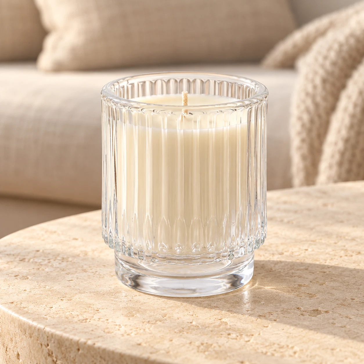 Fluted Pedestal Glass Candle Jar (VSS-CJ-055) — lifestyle 01