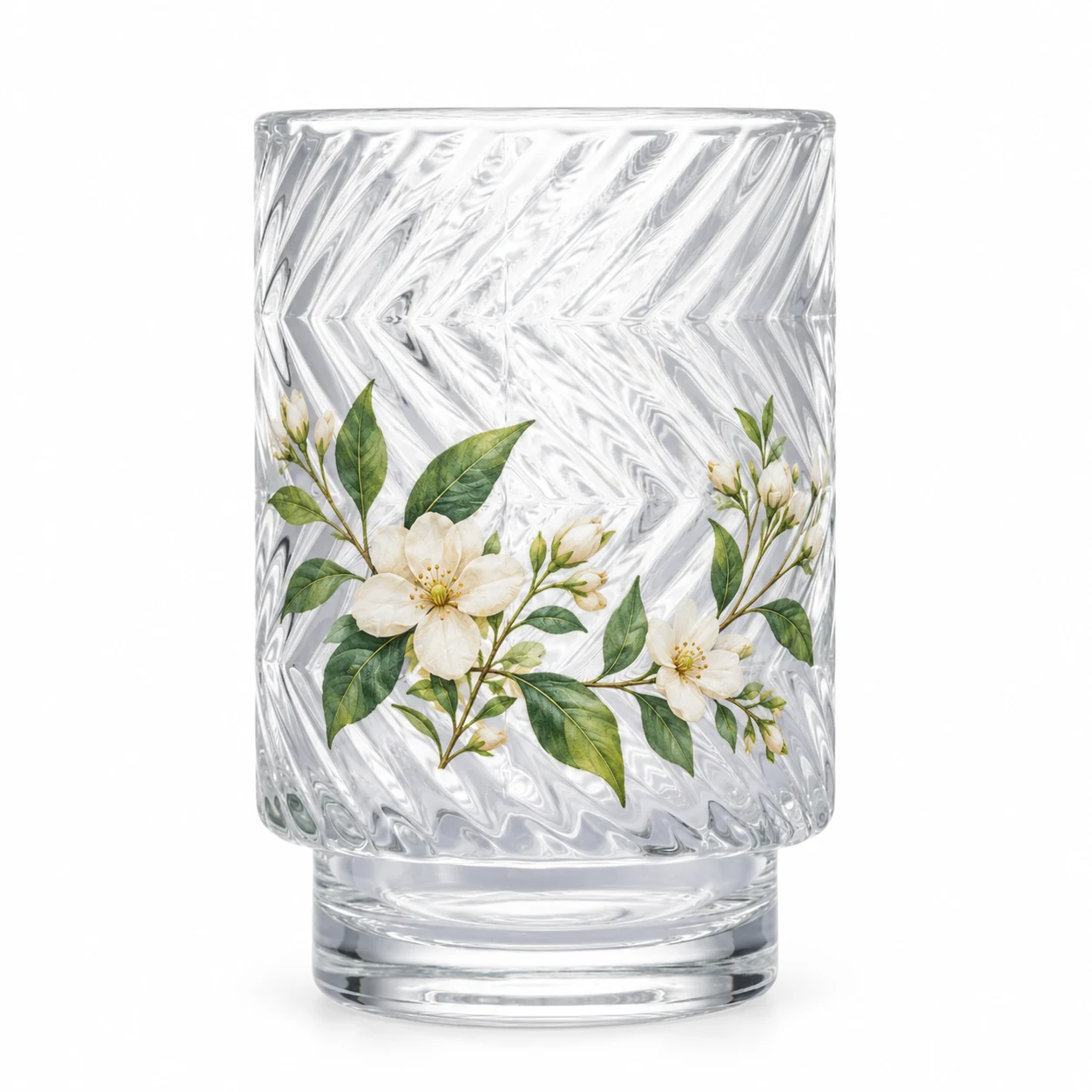 450ml Chevron Pedestal Glass Candle Jar - VSS-CJ-056 — botanical decal