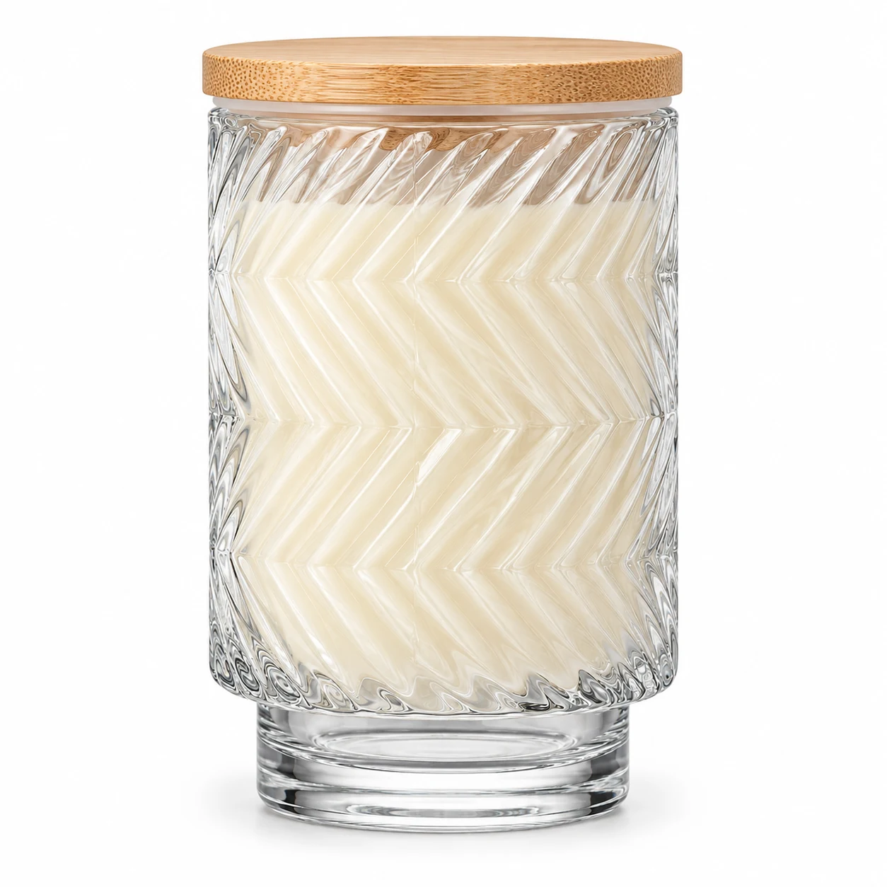 450ml Chevron Pedestal Glass Candle Jar - VSS-CJ-056 — candle application — bamboo lid closed