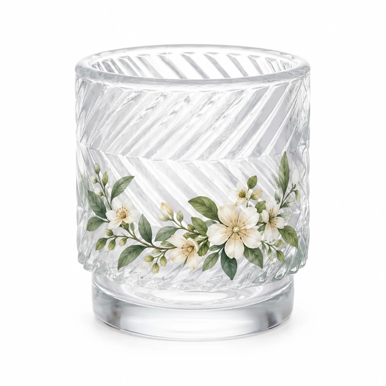 180ml Chevron Pedestal Glass Candle Jar - VSS-CJ-057 — botanical decal