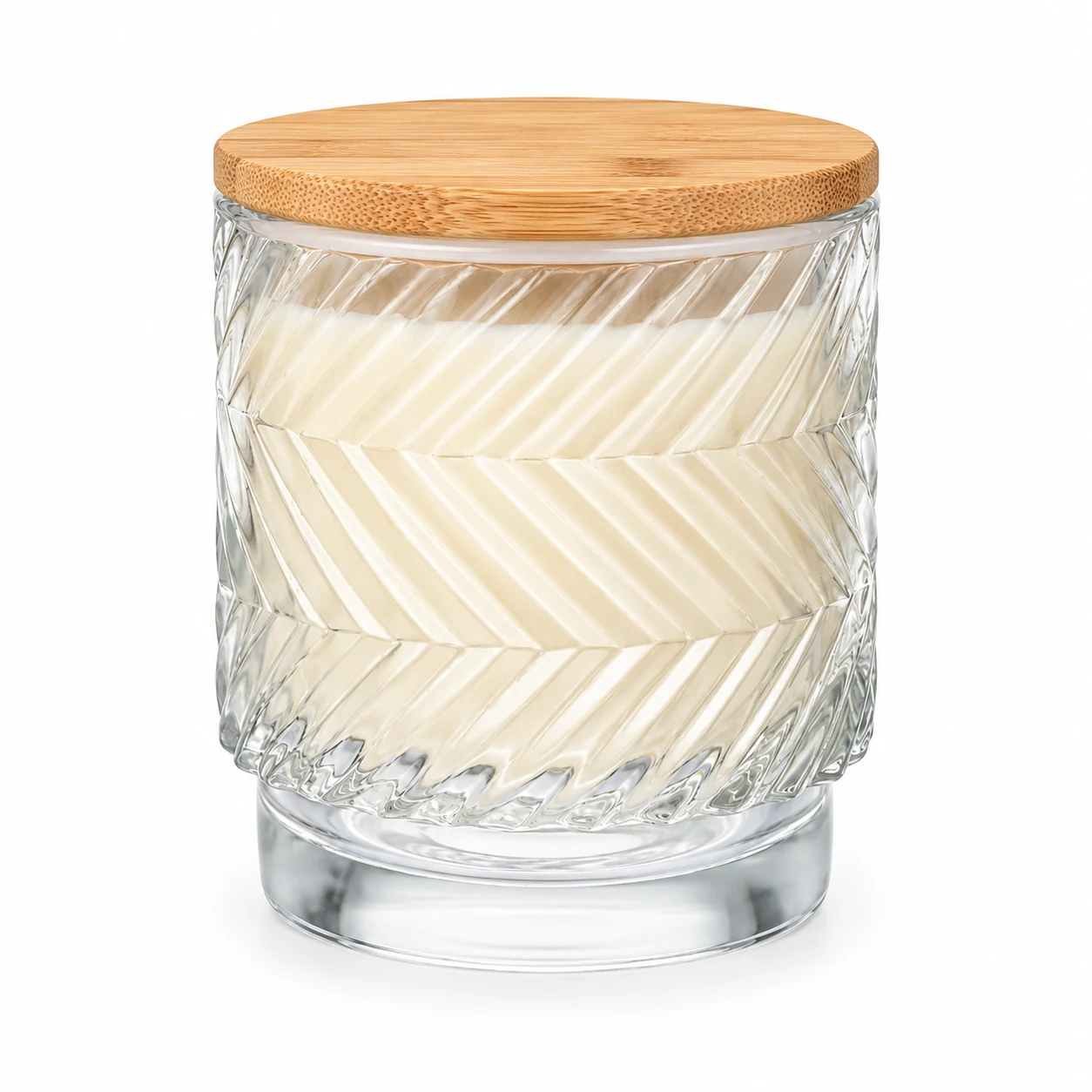 180ml Chevron Pedestal Glass Candle Jar - VSS-CJ-057 — candle application — bamboo lid closed