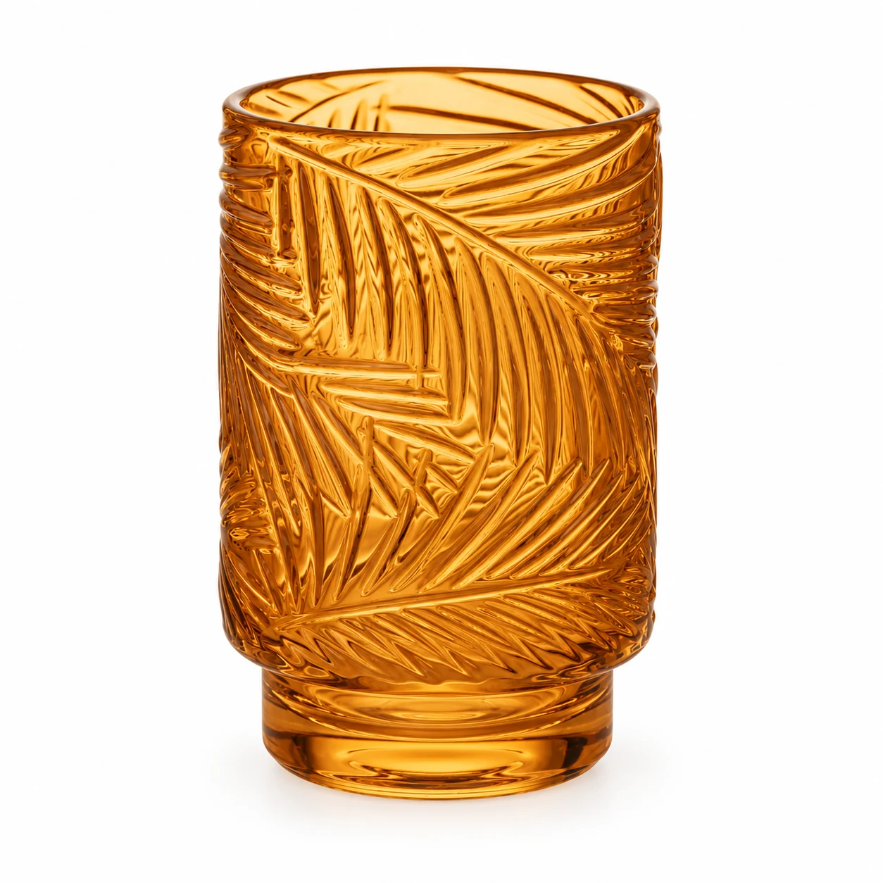 450ml Leaf-Pattern Pedestal Glass Candle Jar - VSS-CJ-058 — amber
