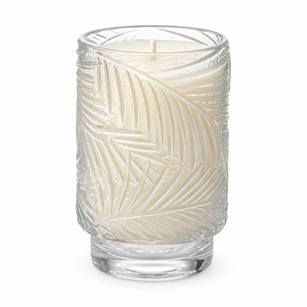 450ml Leaf-Pattern Pedestal Glass Candle Jar - VSS-CJ-058 — clear wax