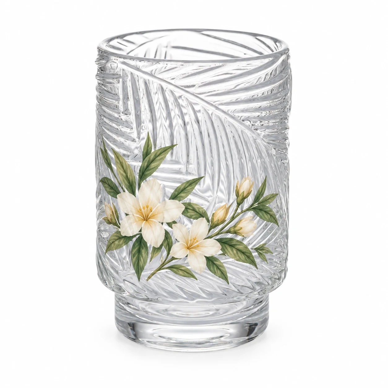450ml Leaf-Pattern Pedestal Glass Candle Jar - VSS-CJ-058 — botanical decal