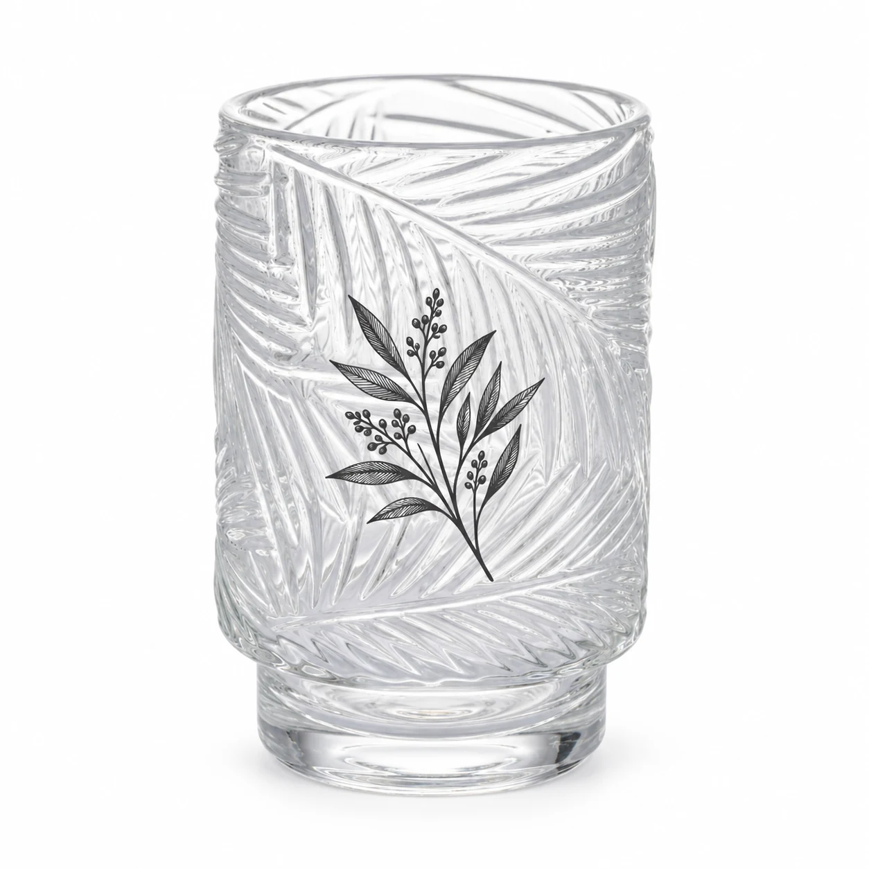 450ml Leaf-Pattern Pedestal Glass Candle Jar - VSS-CJ-058 — screen printing