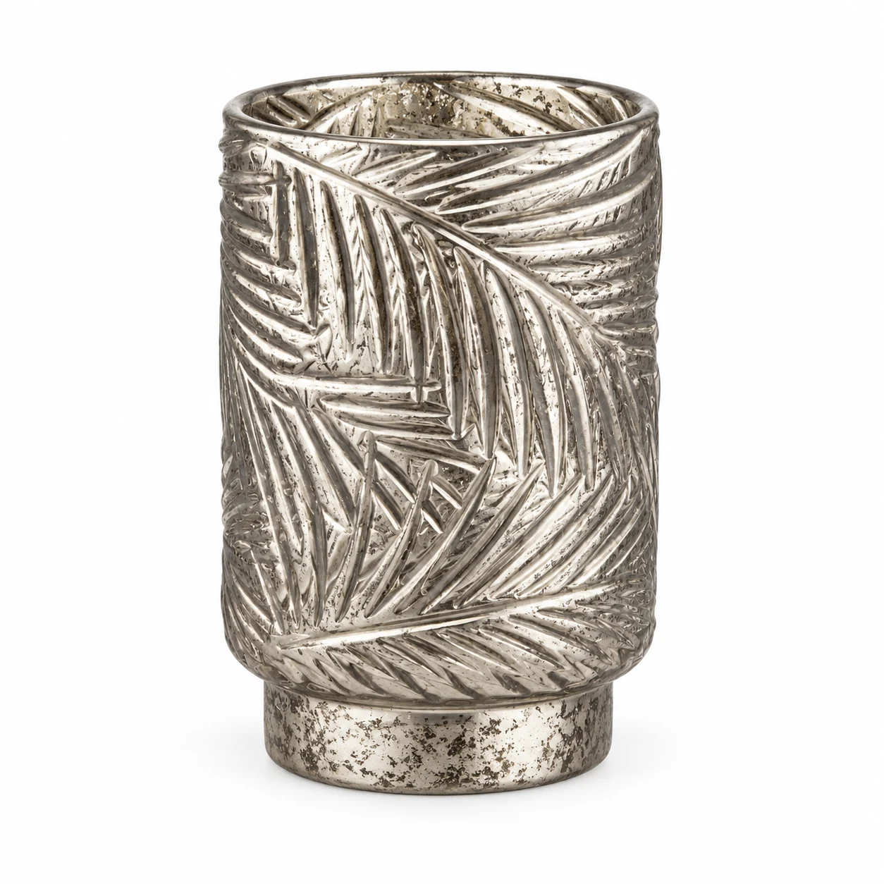 450ml Leaf-Pattern Pedestal Glass Candle Jar - VSS-CJ-058 — silver corroded