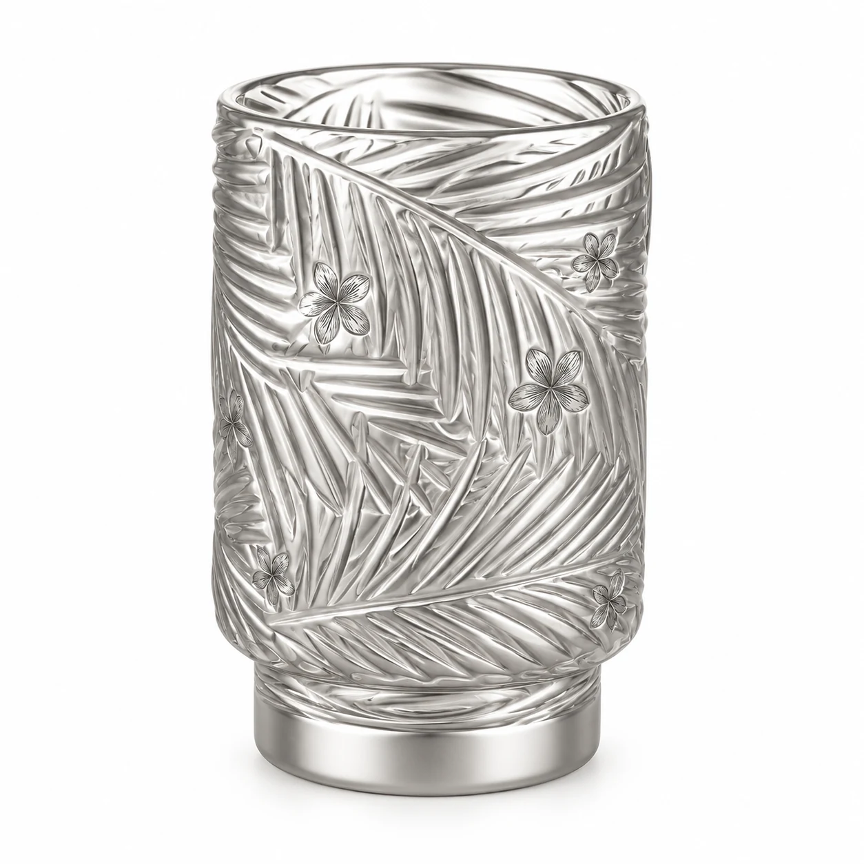 450ml Leaf-Pattern Pedestal Glass Candle Jar - VSS-CJ-058 — silver engraved