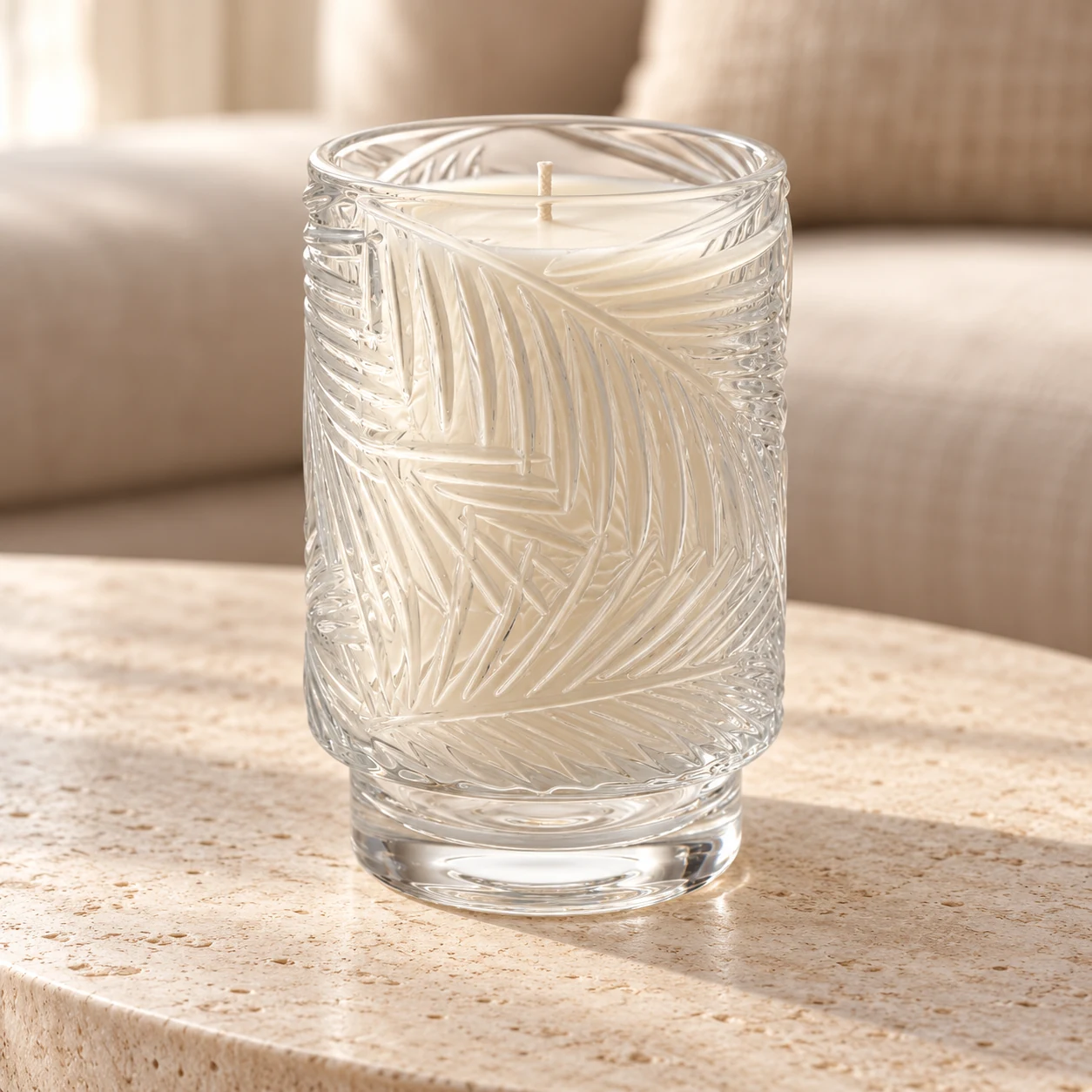 450ml Leaf-Pattern Pedestal Glass Candle Jar - VSS-CJ-058 — lifestyle 01