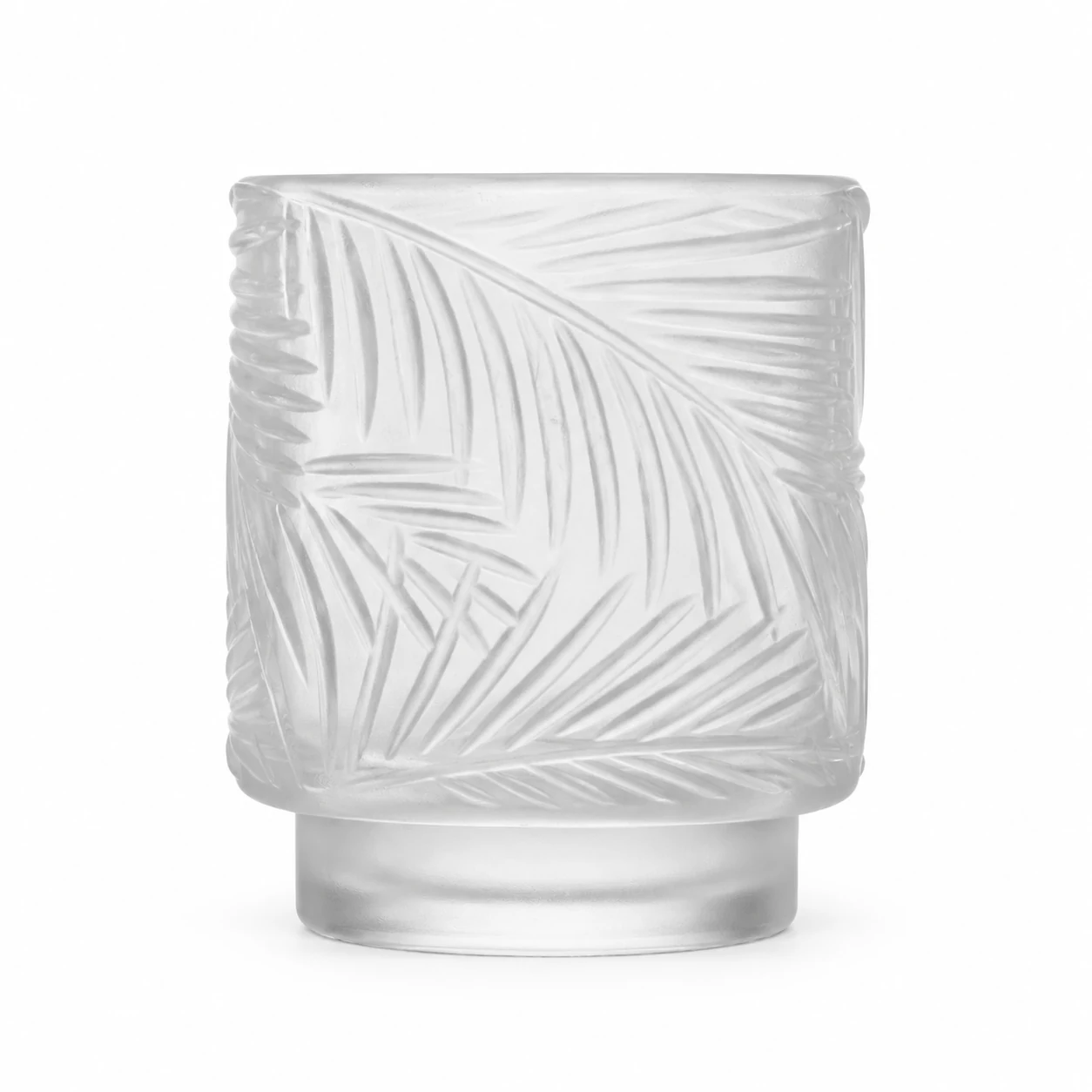 180ml Leaf-Pattern Pedestal Glass Candle Jar - VSS-CJ-059 — frosted