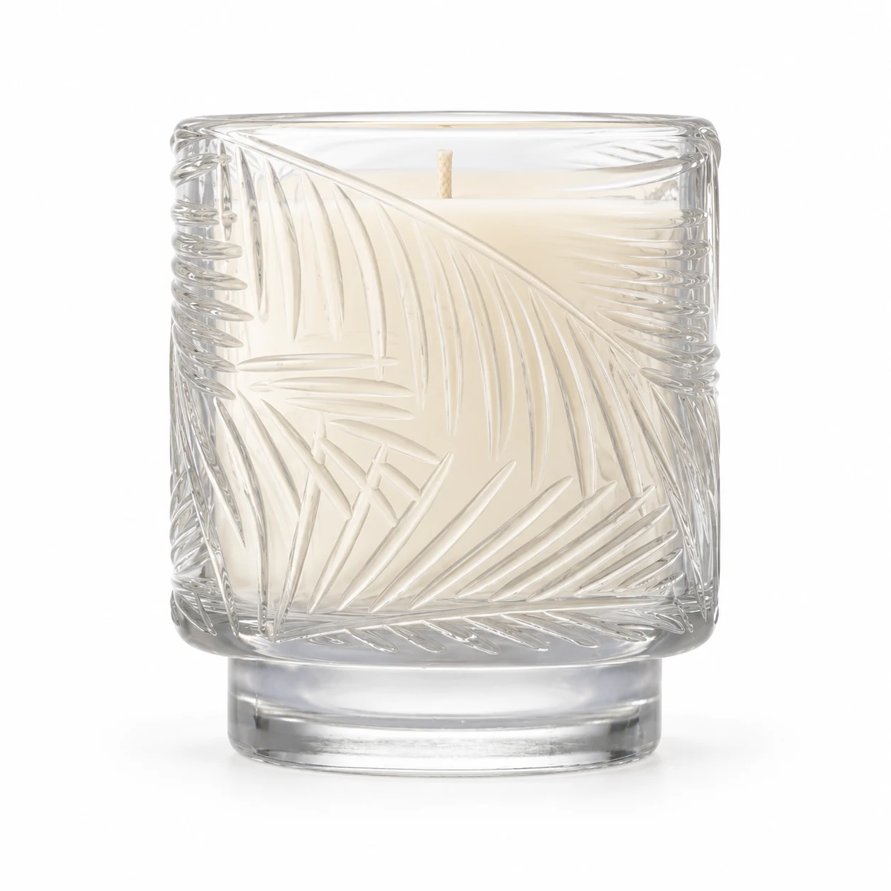 180ml Leaf-Pattern Pedestal Glass Candle Jar - VSS-CJ-059 — clear wax