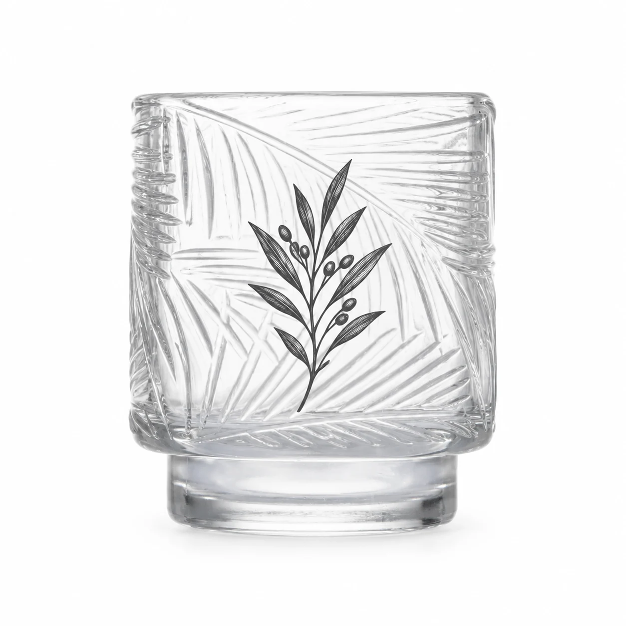 180ml Leaf-Pattern Pedestal Glass Candle Jar - VSS-CJ-059 — screen printing