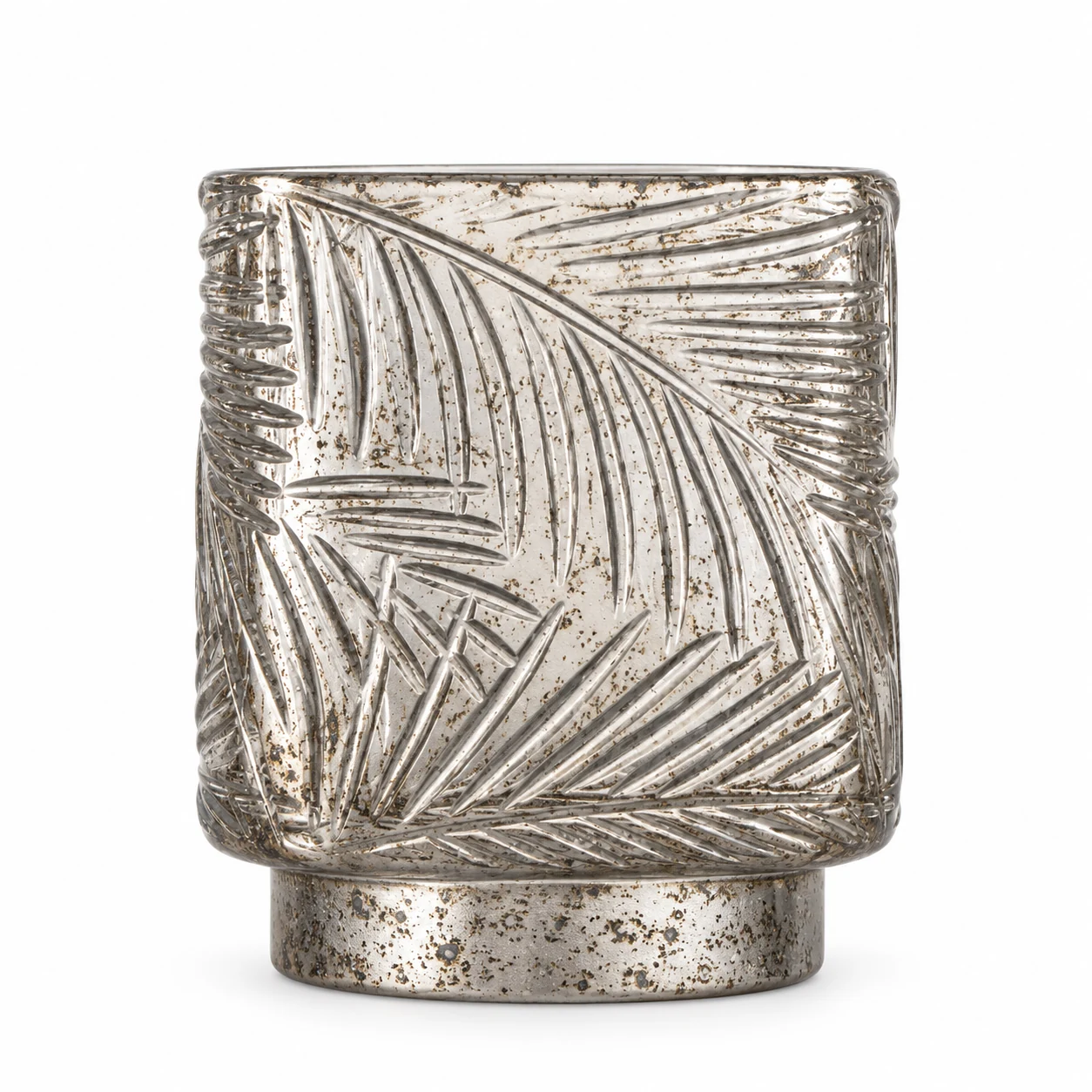 180ml Leaf-Pattern Pedestal Glass Candle Jar - VSS-CJ-059 — silver corroded