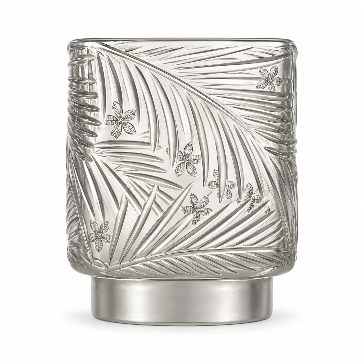 180ml Leaf-Pattern Pedestal Glass Candle Jar - VSS-CJ-059 — silver engraved