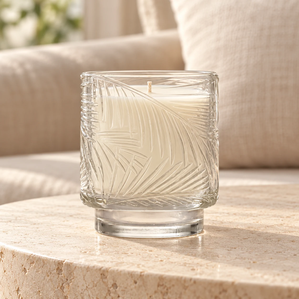 180ml Leaf-Pattern Pedestal Glass Candle Jar - VSS-CJ-059 — lifestyle 01