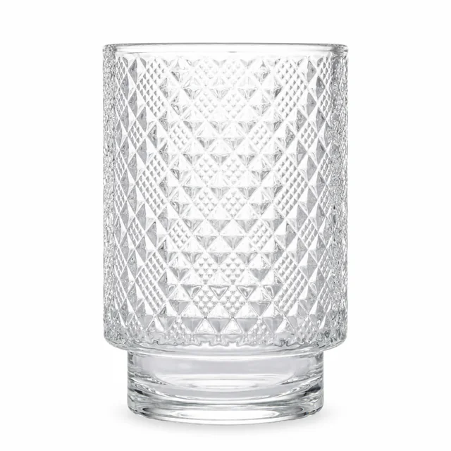 Diamond-Pattern Pedestal Glass Candle Jar (VSS-CJ-060) — clear