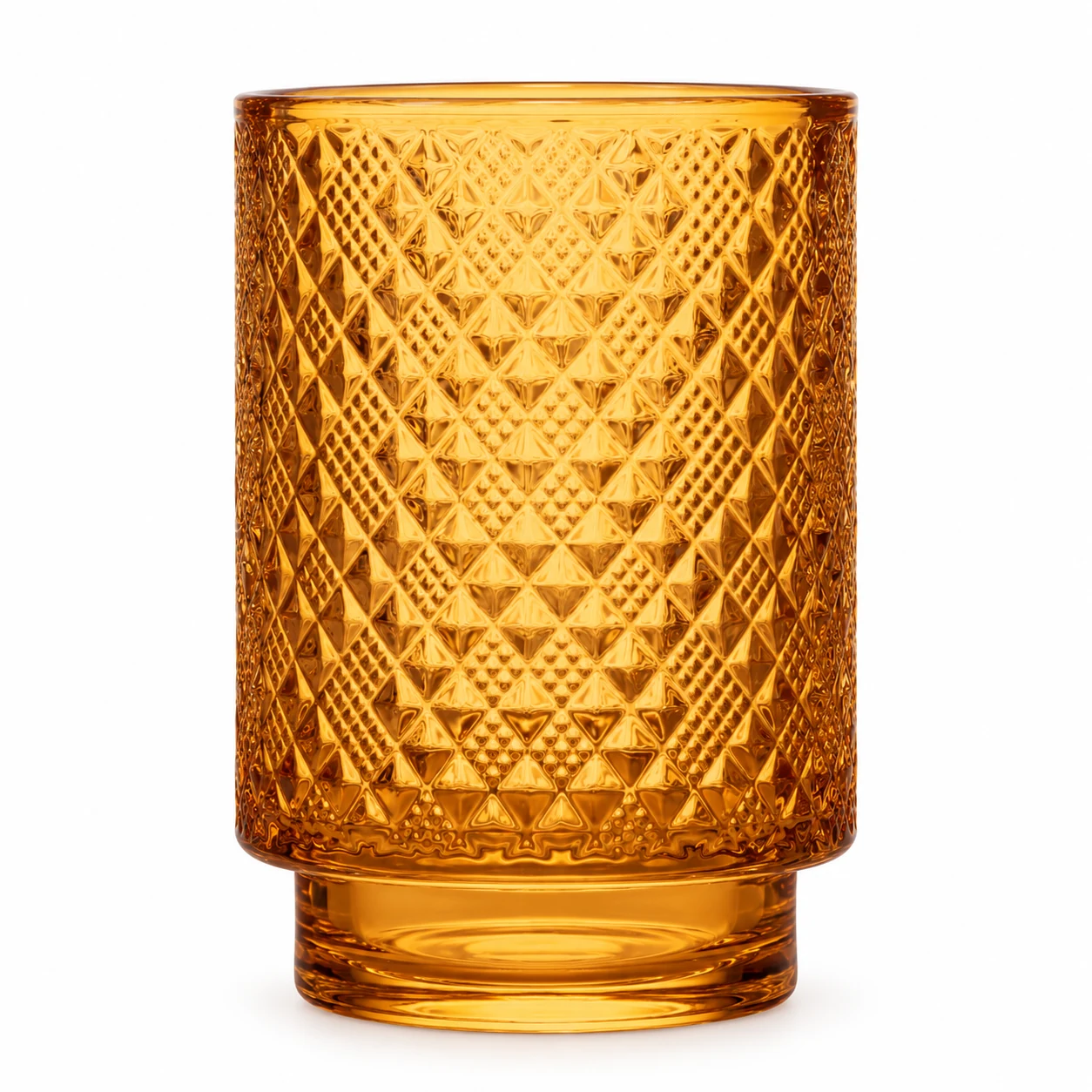 Diamond-Pattern Pedestal Glass Candle Jar (VSS-CJ-060) — amber