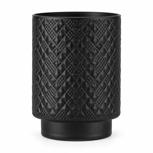 Diamond-Pattern Pedestal Glass Candle Jar (VSS-CJ-060) — matte black