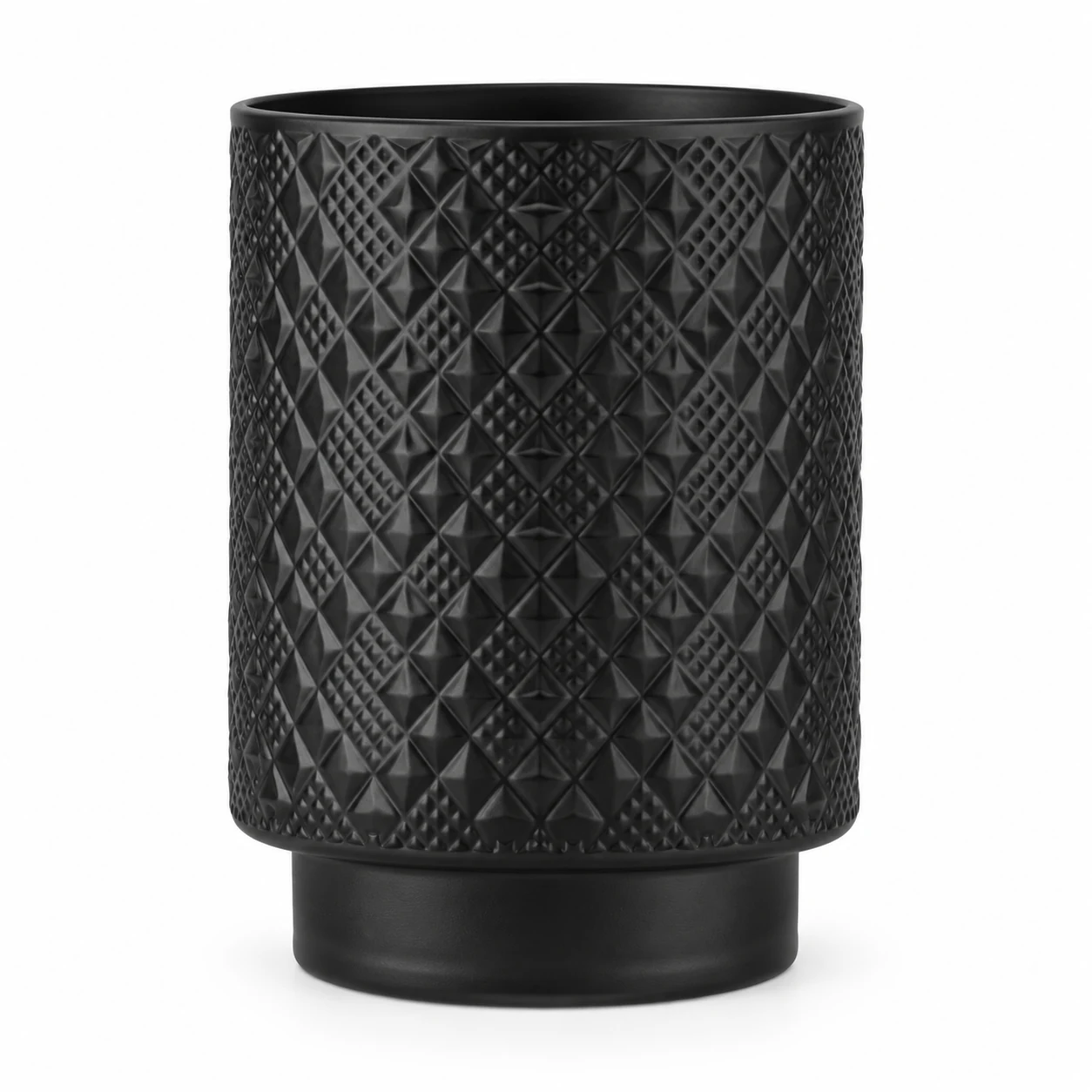 Diamond-Pattern Pedestal Glass Candle Jar (VSS-CJ-060) — matte black