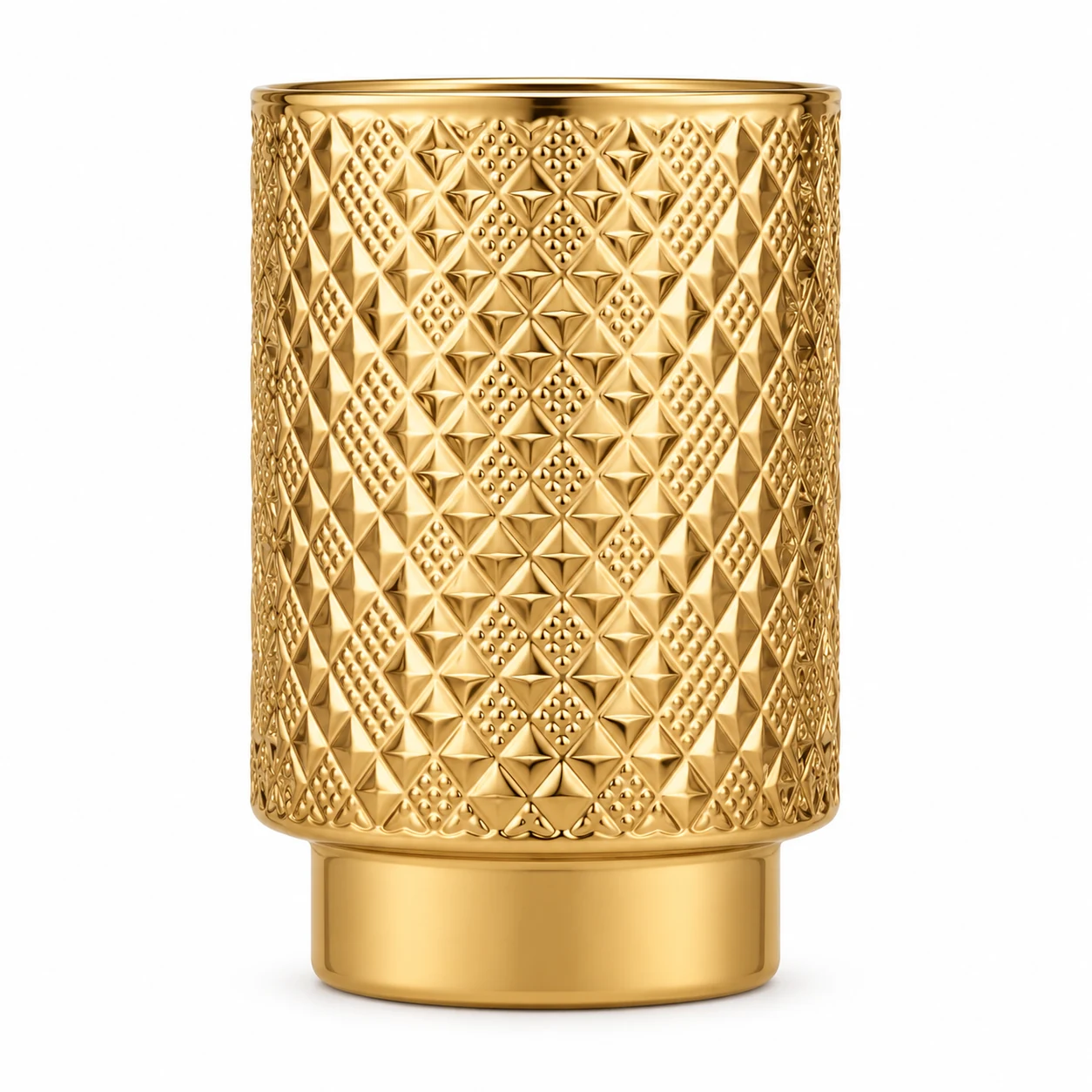 Diamond-Pattern Pedestal Glass Candle Jar (VSS-CJ-060) — gold