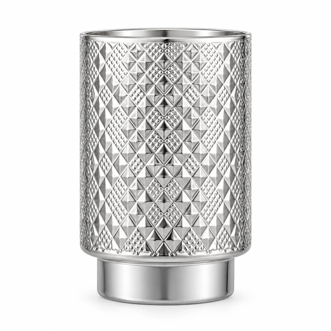 Diamond-Pattern Pedestal Glass Candle Jar (VSS-CJ-060) — silver