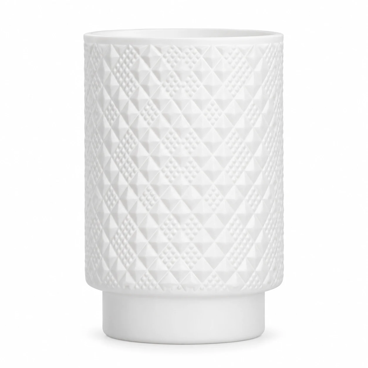 Diamond-Pattern Pedestal Glass Candle Jar (VSS-CJ-060) — white