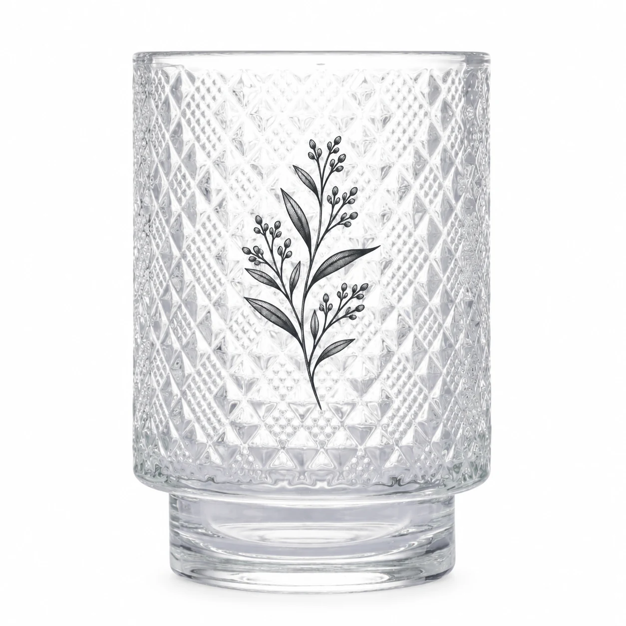 Diamond-Pattern Pedestal Glass Candle Jar (VSS-CJ-060) — screen printing