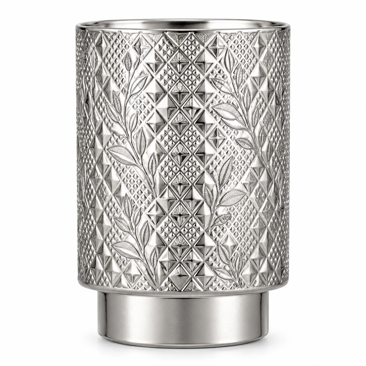 Diamond-Pattern Pedestal Glass Candle Jar (VSS-CJ-060) — silver engraved
