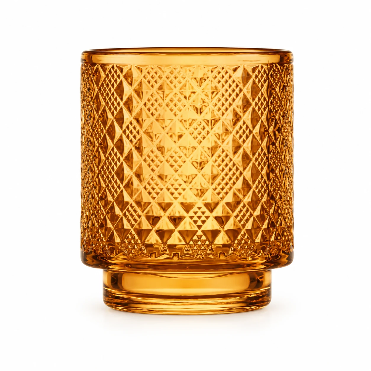 Diamond-Pattern Pedestal Glass Candle Jar (VSS-CJ-061) — amber
