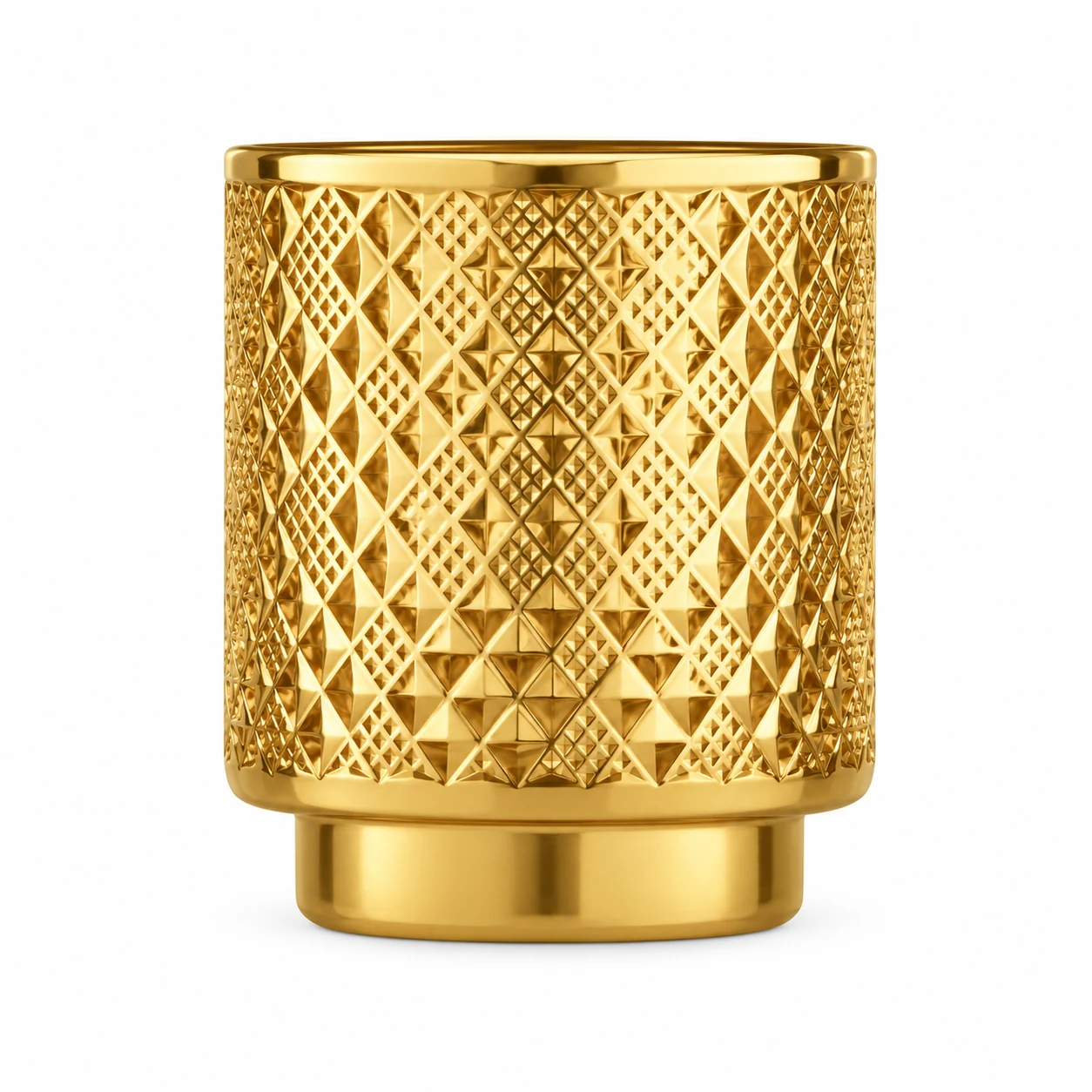 Diamond-Pattern Pedestal Glass Candle Jar (VSS-CJ-061) — gold